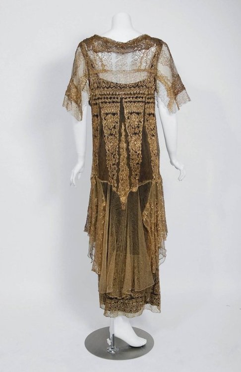 Kittyinva: 1922-24 c. Gold lame lace evening dress over an old-stock black slip not original to the 