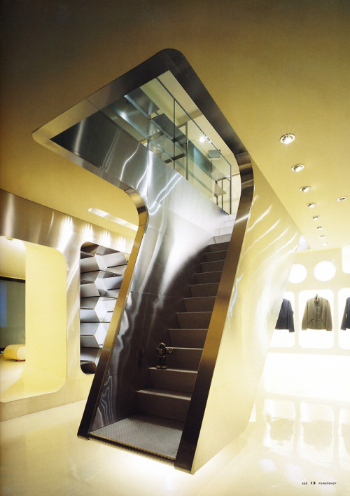 y2kaestheticinstitute:  Various retail shops by AZB, a Japanese architecture firm headed by Etto Francisco Ohashi & Takamaro Kouji Ohashi (1999-2000)“Austere, cool and futuristic, α-compiler looks like a spaceship that’s just landed on the pages