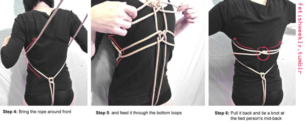 fetishweekly:  Shibari Tutorial: Lover’s Harness Video on how to tie the Coin Knot