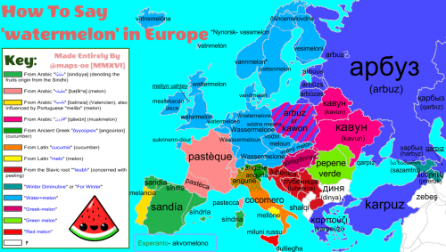 safranesque:maps-oe:How to Say 'watermelon’ in Europe with Etymology@ciociowe KAWON