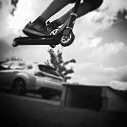 iamscooterman:  Edited version #edited #jump #boss #air #90 #180 #stunts #stunt #scooter #stuntscooter #jdbug #black #white by shezidan101 http://bit.ly/15O8rim