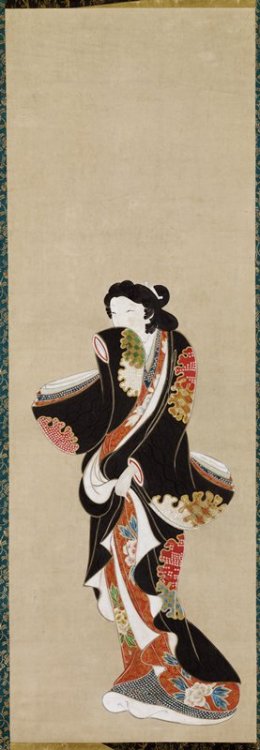 mia-japanese-korean: Standing Beauty with Sleeve to Her Mouth, Attributed to Iwasa Katsushige, c. 16