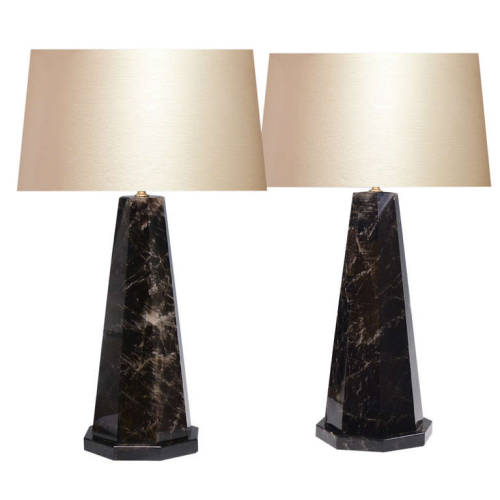 A Pair Of Octagon Form Dark Brown Rock Crystal Lamps.