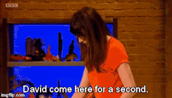 tennydr10confidential:  David Tennant on Room 101 Gifset-This is too precious even though this is supposed to be showing her dislike about scooters. I mean all I can see is David Tennant here dragging his wee ones along on their scooters and such.  