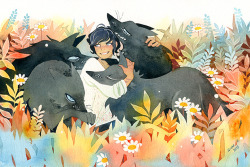 Tir-Ri:young Pup Mahr With His Very Cuddly Pack Of Big Wolves. They All Want Scratches