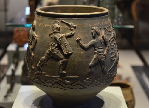 The so-called “Colchester Vase,” depicting four gladiators named by inscriptions as Secundus, Mario,