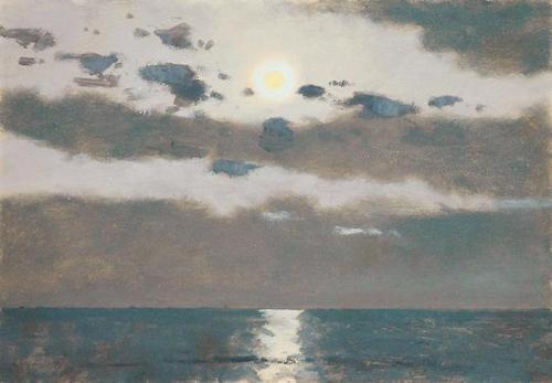Yellow Moon with White Corona in Breaking Clouds   -   Lockwood de ForestAmerican 1850-1932Oil on pa