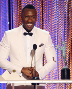 celebsofcolor:Mahershala Ali accepts the award for Male Actor in a Supporting Role for Moonlight during the 23rd Screen Actors Guild Awards in Los Angeles, California, U.S., January 29, 2017.