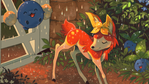 A sneak peek of @kathryninks’s piece for Petal Dance Zine, a grass type Pokemon charity zine! 