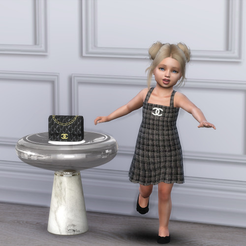  Toddlers Chanel Tweed Dress• 6 Swatches; black & white tweed, with ‘Chanel’ Logo,