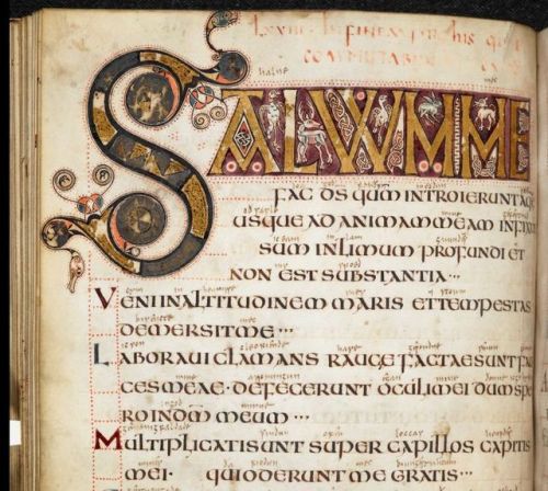 The Vespasian Psalter - f64vBeautiful decorated initial S from Psalm 68 -  Salvum me fac Deus quonia