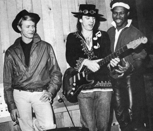 soundsof71:David Bowie, Stevie Ray Vaughan, and Nile Rodgers during the making of Let’s Dance, by Ch