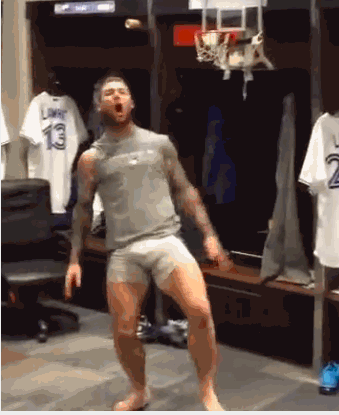 hairyathletes: notdbd:  Brett Lawrie in the clubhouse, slam dunking and dancing with
