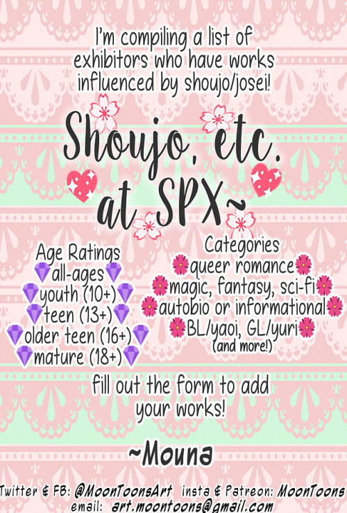 Shoujo, etc. at @spx 2018!Mouna here!  I’m compiling a list of SPX 2018 exhibitors with work influen