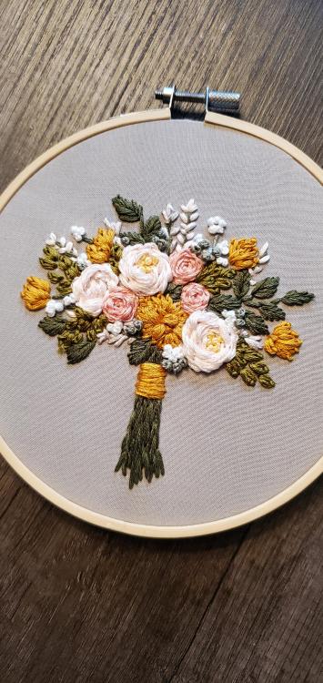 embroiderycrafts:Just finished stitching this one, my favorite bouquet yet (pattern from And Other A