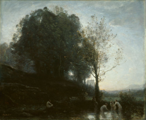 ageless-inspiration:Jean-Baptiste Camille Corot. Bathing Nymphs and Child. 1855-60.Souvenir of the E