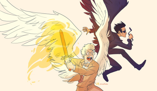 leafaske:  My Good Omens art is now available as prints and stickers! For sale now through August 16