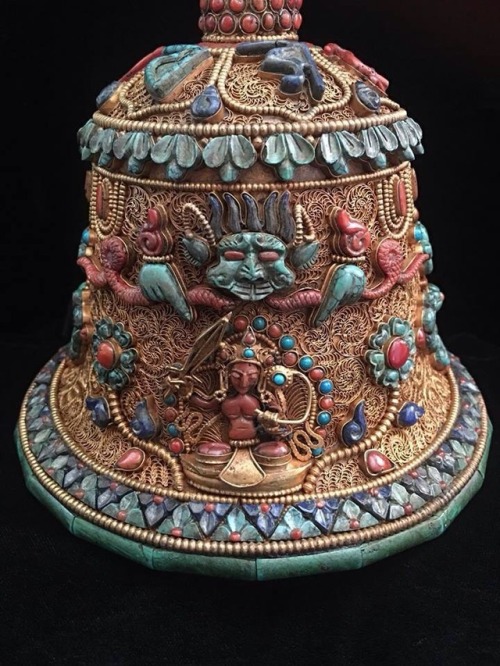 Masterpiece Nepalese Buddhist Bell & Vajra expertly handcrafted with Lapis, Coral & Turquois