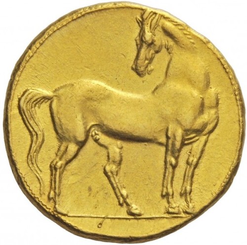 archaicwonder: Gold Coin from CarthageThis beautiful trihemistater was stuck circa 260 BC. It has th