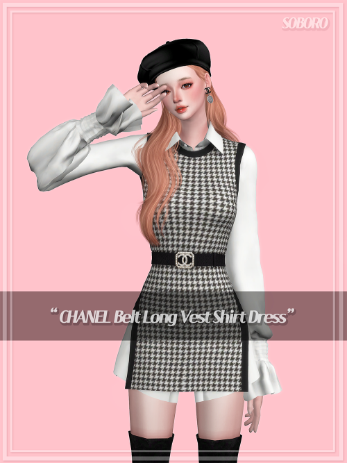 soboro-sims:[soboro] CHANEL Belt Long Vest Shirt Dress  New mesh 37 Swatch Each HQ Mod All LODs Clot