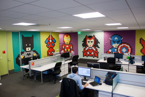 Worker Uses 8,024 Post-It Notes To Turn Boring Office Walls Into Superhero Murals