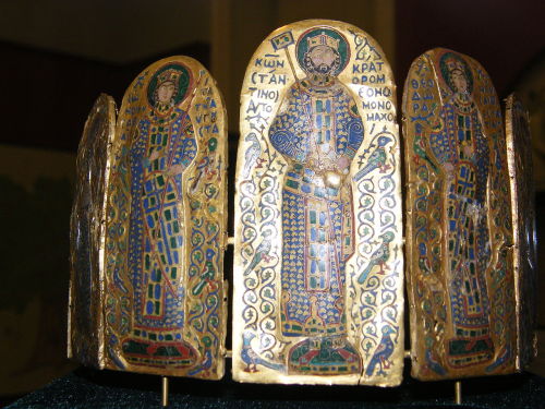 Byzantine enamel plaque crown of Monomacho with images of Emperor Constantine IX Monomachos, the Emp