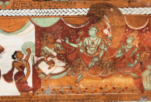 Vishnu , Lakshmi and Bhumi in vaikuntha, Shivakamasundari shrine, Chidambaram