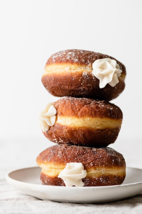 sweetoothgirl:  Apple Pie Cream Filled Pumpkin Doughnuts