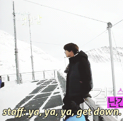  worried staff telling taemin to get off the railing   