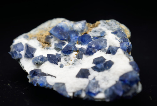 emeraldcityminerals:Multiple medium blue benitoite (BaTiSi3O9) crystals (California State Mineral) o