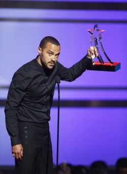 celebritiesofcolor:  Jesse Williams accepts the Humanitarian Award onstage during the 2016 BET Awards at the Microsoft Theater on June 26, 2016 in Los Angeles, California.