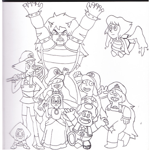 krazypunkr: Finally finished my Steven Universe/Mario crossover drawing. Scan kinda fades towards th