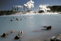 Swimmers In A Therapeutic Thermal Lake Created From A Power Plant, Blue Lagoon, Iceland