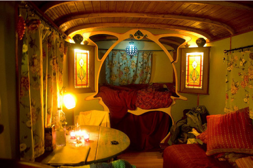 artnouveaustyle: Art nouveau interior of a caravan/wagon. Original source: Unknown