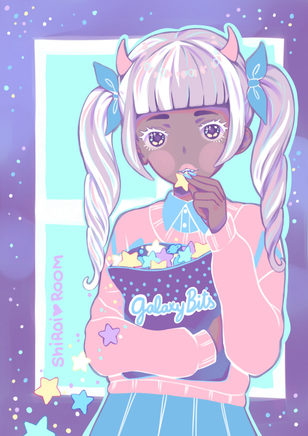shiroiroom:Star-eater 2 - There’s a galaxy inside my room, I lay in bed eating