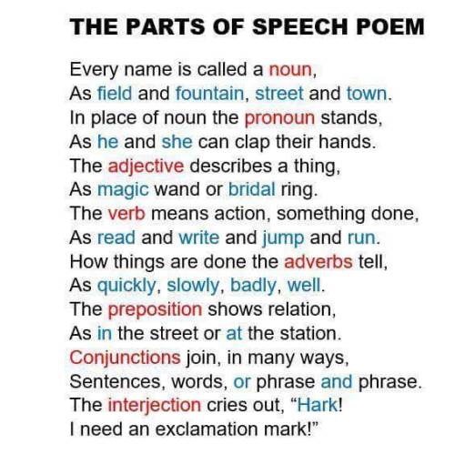 Super handy little poem to help us all remember our parts of speech.