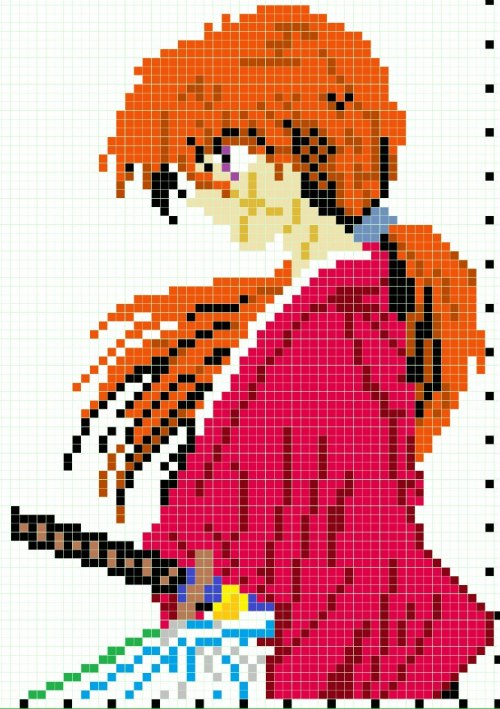 Rurouni Kenshin 16 colors green pixels on pattern - background