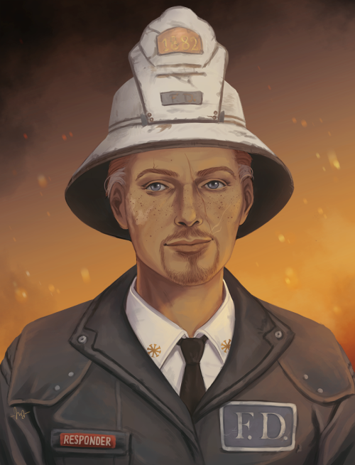 maelacri: post-apocalyptic firefighter  - a commission of  @southernstar-s ‘s wonderful fallout oc, Chief Adam Lee. was a lot of fun working on him! &lt;3