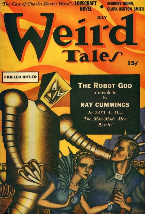 (I Killed Hitler) The Robot God.Hannes Bok cover art to Weird Tales (July 1941).