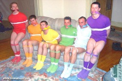 boundgayby:  The six newly-inducted members of the frat were told to dress up in the colors of the rainbow, down to socks and jockstraps — and no pants. They didn’t mind at first, figuring it was just part of initiation shenanigans as the newest brothers.