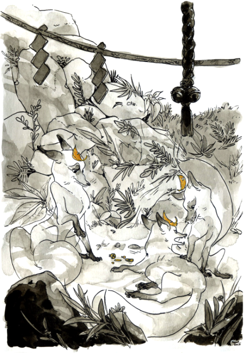 Shy Kitsune and two others pilfing together about the loot.Previous Inktobers:1 - 2 - 3 - 4 - 5 - 6