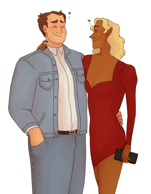 blueoceanarts:[ID: A colored drawing of Barry and Lup from the legs up. Barry is wearing jeans and a