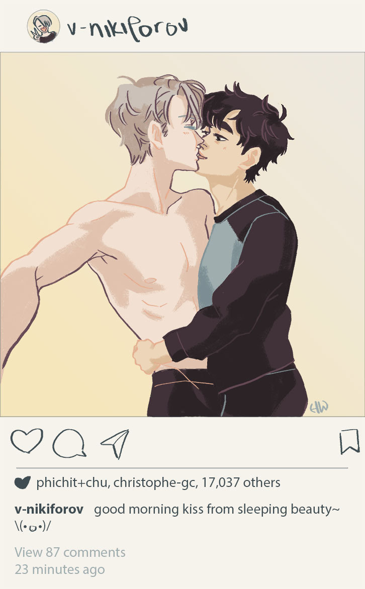 totorororo:  Viktor’s probably only allowed to post kisses on IG when Yuuri’s