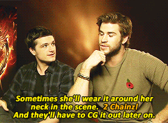 thatfunnyblog:  Josh Hutcherson and Liam Hemsworth on Jennifer Lawrence after winning