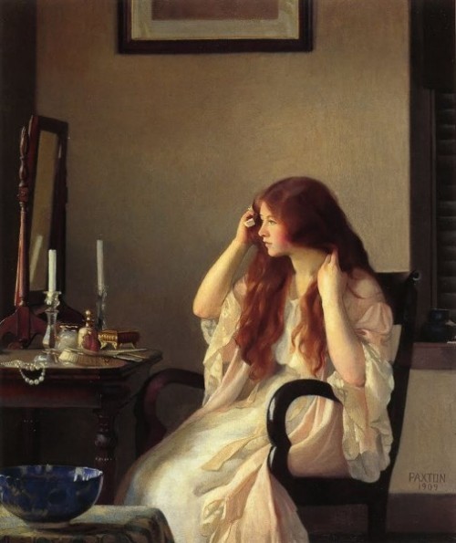 loumargi:William McGregor Paxton American, 1869 - 1941 Girl Combing her Hair