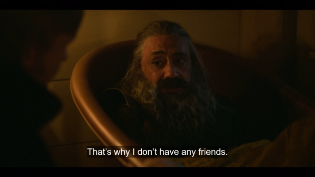 screencap of the same scene. subtitles read "that's why i don't have any friends."