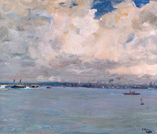 Southampton Water    -     Sir John Lavery, 1918Irish, 1856–1941 Oil on canvasboard , 635 x 762 mm.