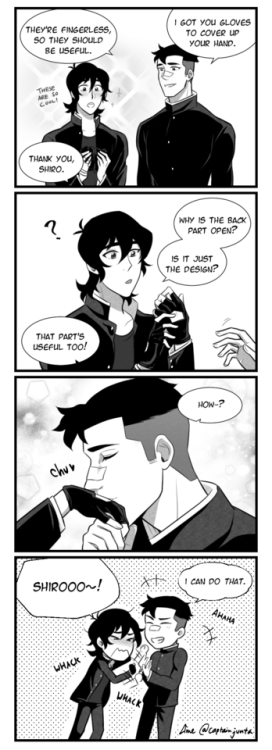 amegafuru: an extra for my upcoming HS AU sheith zine! keith injures his hand and shiro gets him som