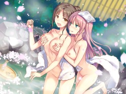alohattlove:  breast grab naked nipples onsen otosume ruiko sake towel wallpaper yuri | #318596 | yande.re