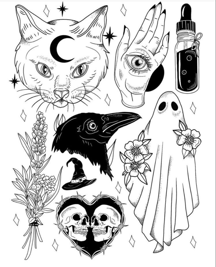 SPOOKY TATTOO FLASH SHEET Photographic Print for Sale by rhirhiart   Redbubble